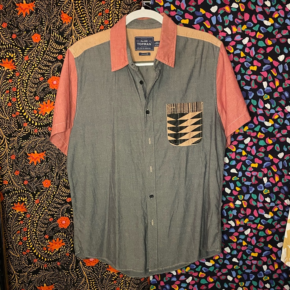 Topman Color Block African Tribal Kente Pocket Shirt